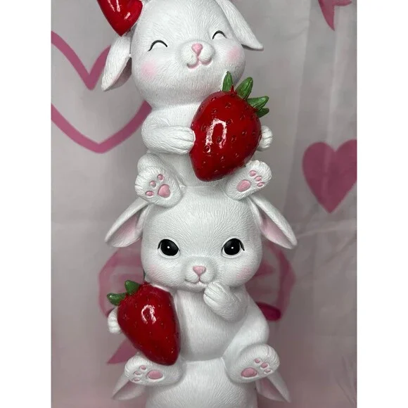 Easter Stacked Bunnies Holding Strawberries Decor - Picture 3 of 7